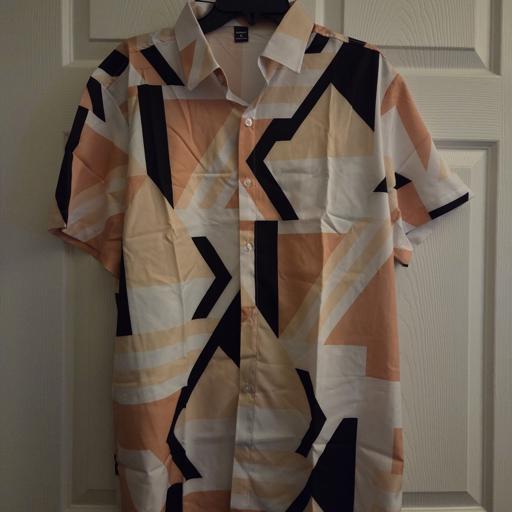 Abstract Peach and Black Collared Shirt